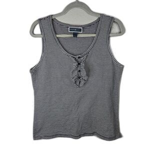Karen Scott Women's Black and White Striped Sleeveless Tank Top Size Large